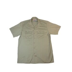 Dickies Mens Khaki Short Sleeve Work Shirt Collared Button‎ Up Size XL